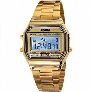 Men's Digital Gold Stainless Steel‎ Backlit Multifunction Waterproof Watch